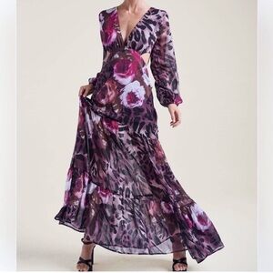 Venus Maxi Long Dress Cutout Sides Sheer Sleeve Ruffles Long Event Dress Size 6